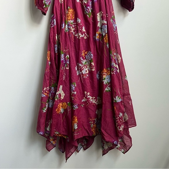 Free People Morning Glory Floral Maxi Dress Earth Red Smocked Handkerchief M - Picture 7 of 14
